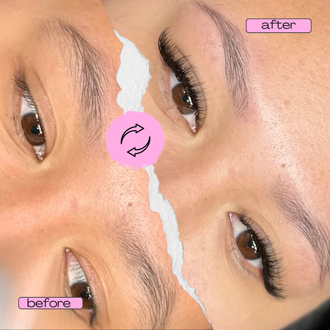 Lash transformation — pink before and after