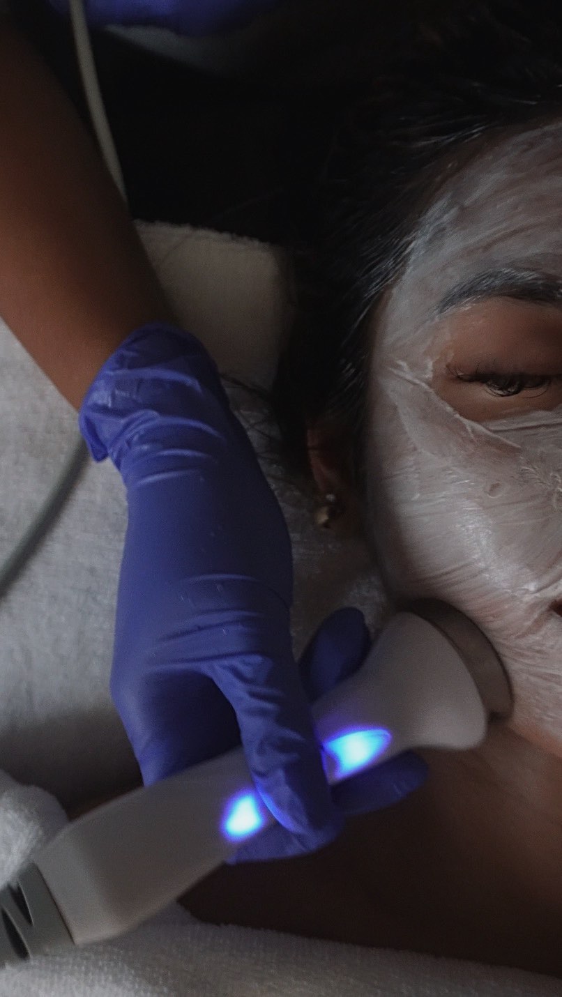LED facial treatment in progress