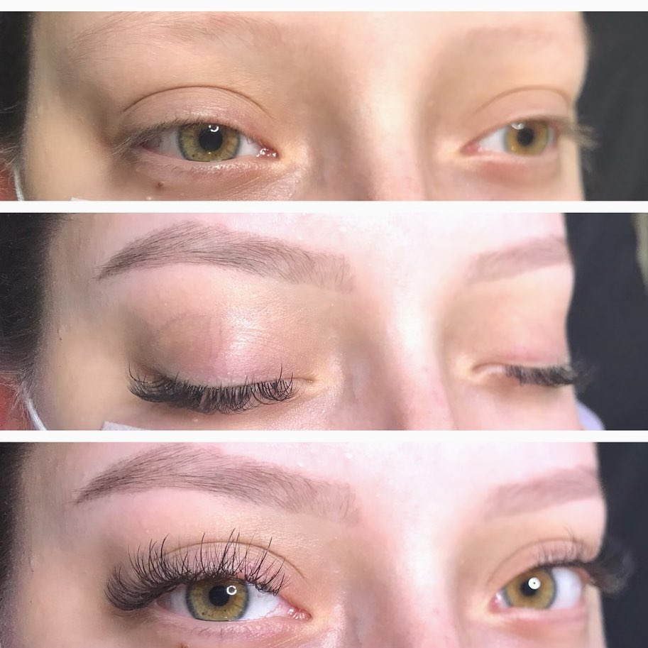 Lash application progression — before to after